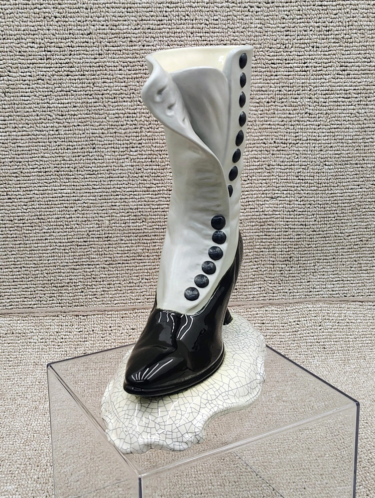 Vintage Hand Painted Ceramic Victorian Witch Boot Vase