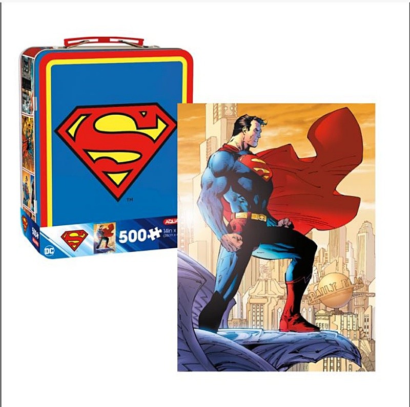Superman Standing Comic Image Fun Box with 500 Piece Die-Cut Jigsaw Puzzle NEW