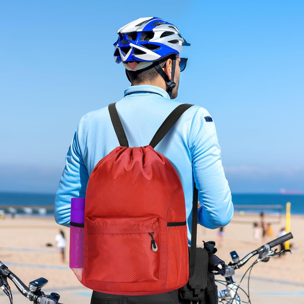 Waterproof Drawstring Bag, Lightweight String Backpack with Water Bottle Holder