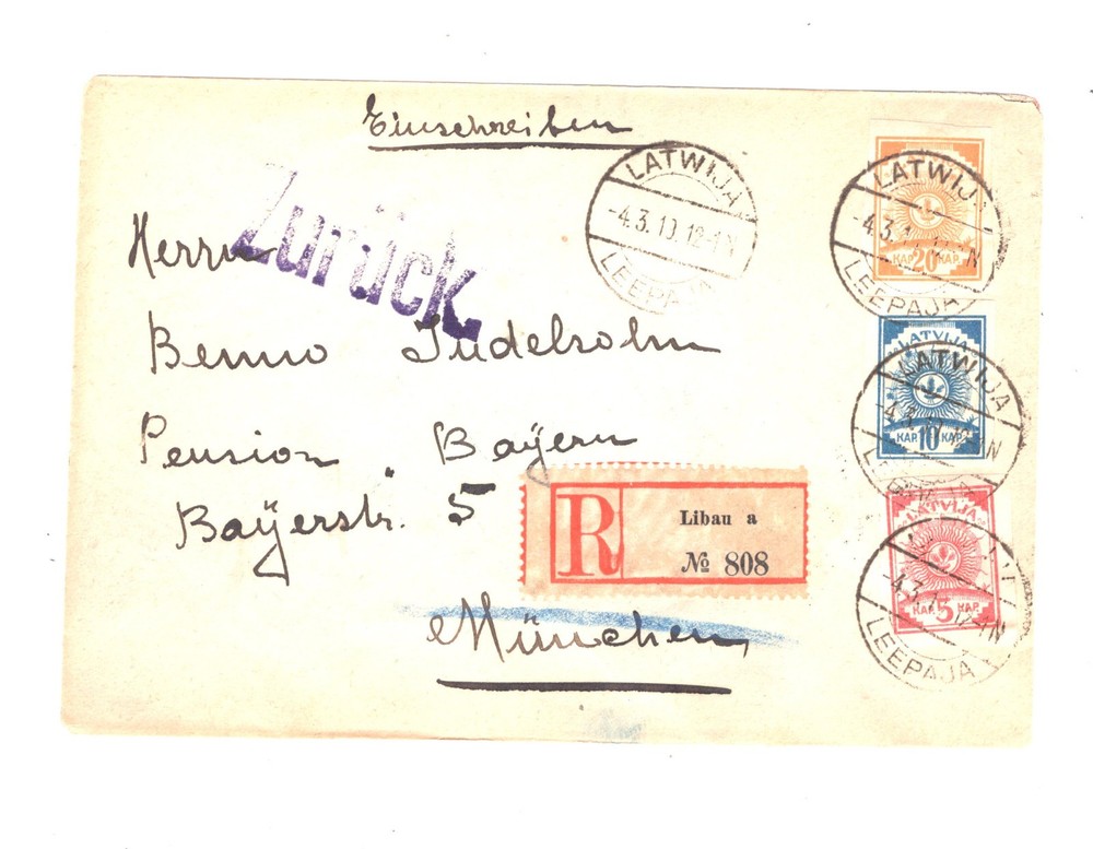 Latvia  nice  registered  cover  to  Germany