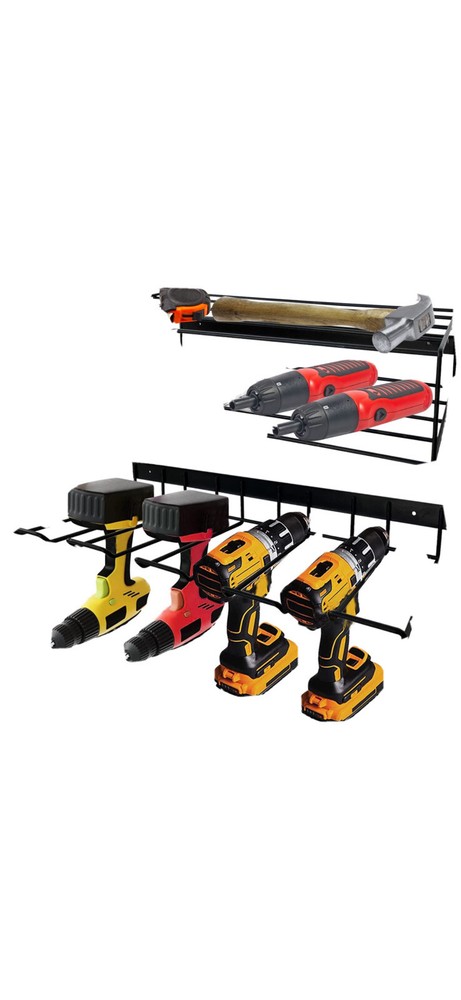 2Pcs Power Tool Storage Organizer Wall Tool Racks Drill Rack with Storage Basket