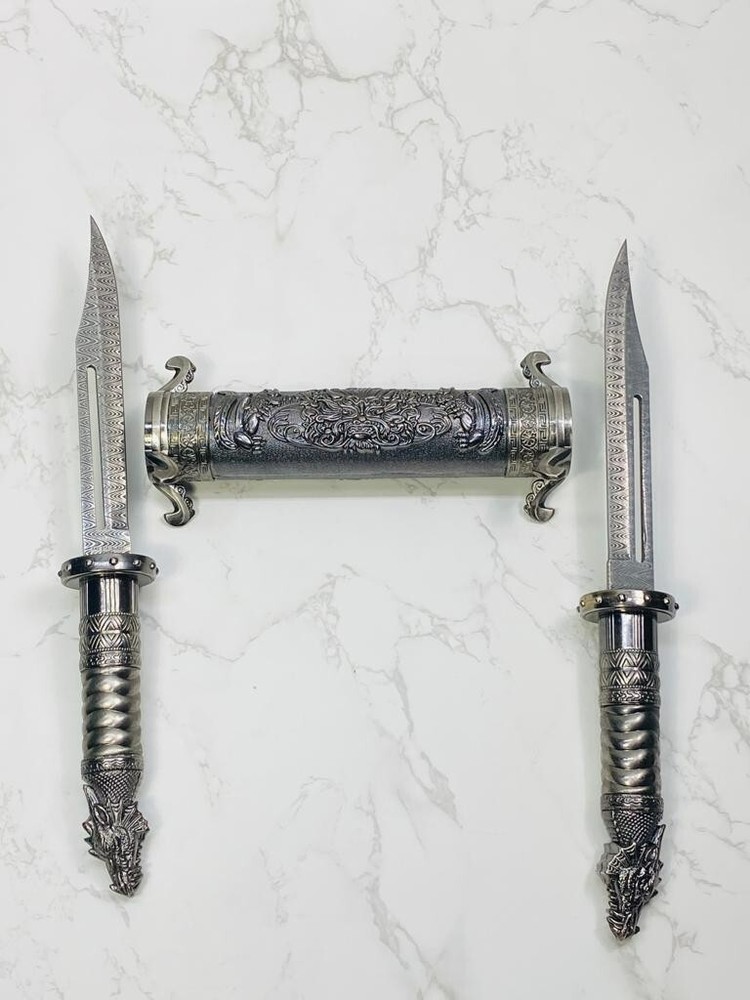 Metallic Twin Dragon Scroll Daggers