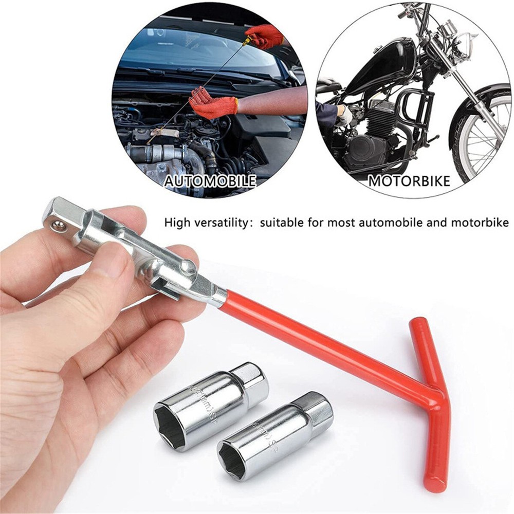 3PCS Spark Plug Removal Tool 16 21mm T-Handle Flexible Spanner Socket Wrench Set