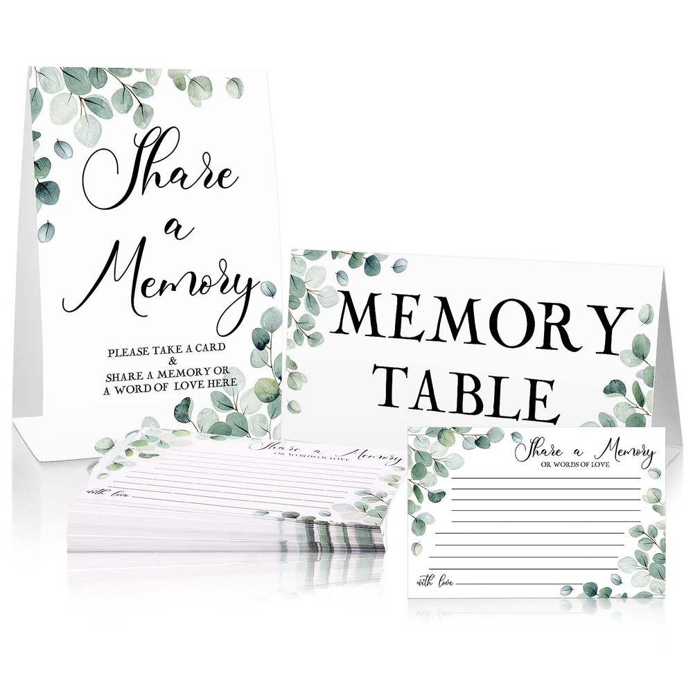 52 Pcs Greenery Eucalyptus Share a Memory Cards and Memory Table Signs Greene...
