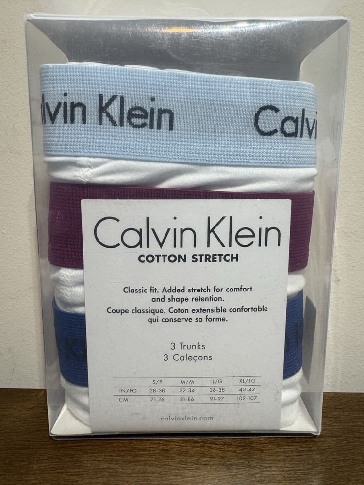 Calvin Klein Trunks 3 Pack - White - Blue & Burgundy - Medium - M