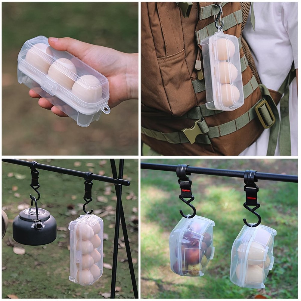 SquEqu 2 Pack Camping Egg Carrier 3 Grids Storage Container Portable Clear