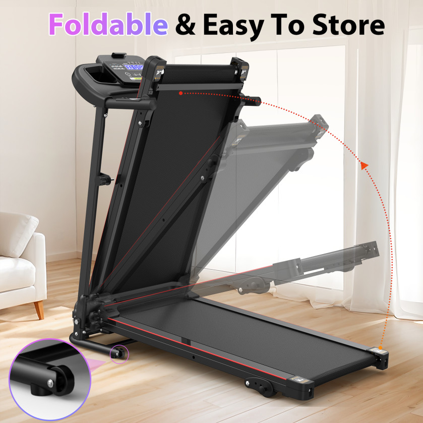Foldable Treadmill With Cup Holders & Three-stage Adjustment & LED Display