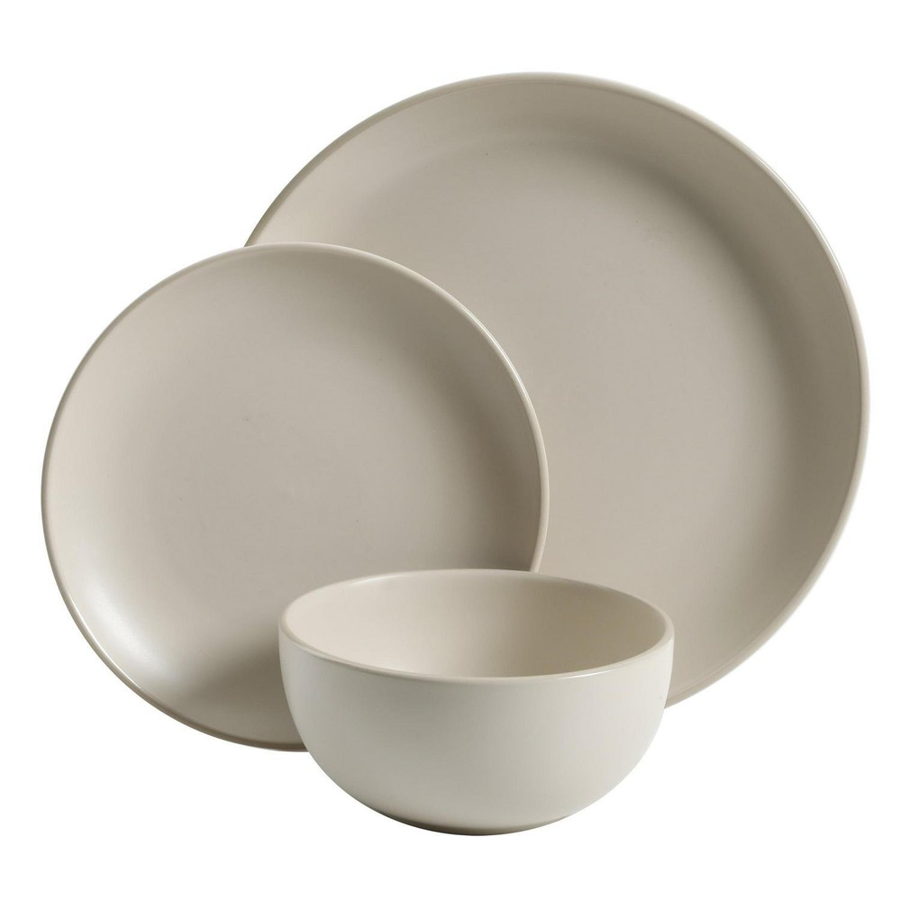 12-Piece Dinnerware Set Kitchen Table Serving Plates Bowls Stoneware Cream Beige