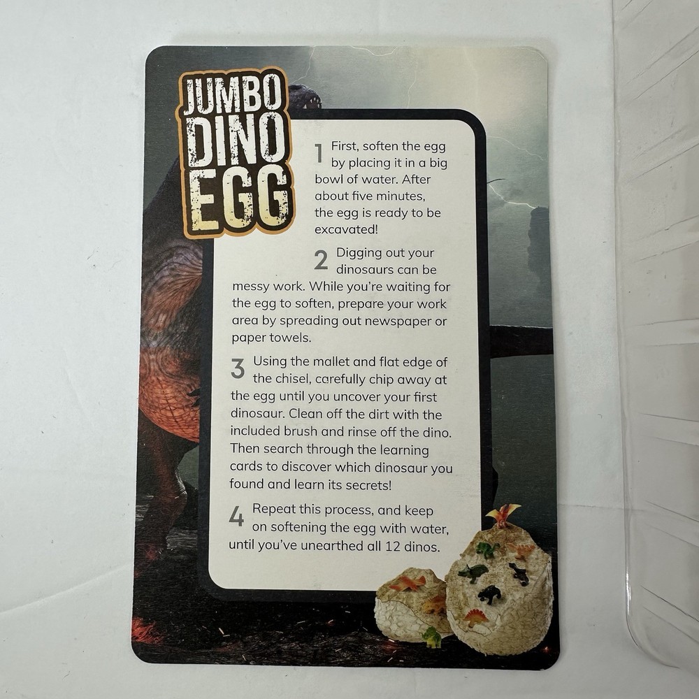 Dan & Darci Jumbo Dino Egg-12 Dino Models/ Learning Cards/ 3 Digging tools/ Egg