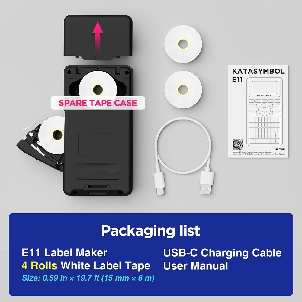 E11 Bluetooth Label Maker Machine with 4 Tapes, Support Keyboard & App with 4...