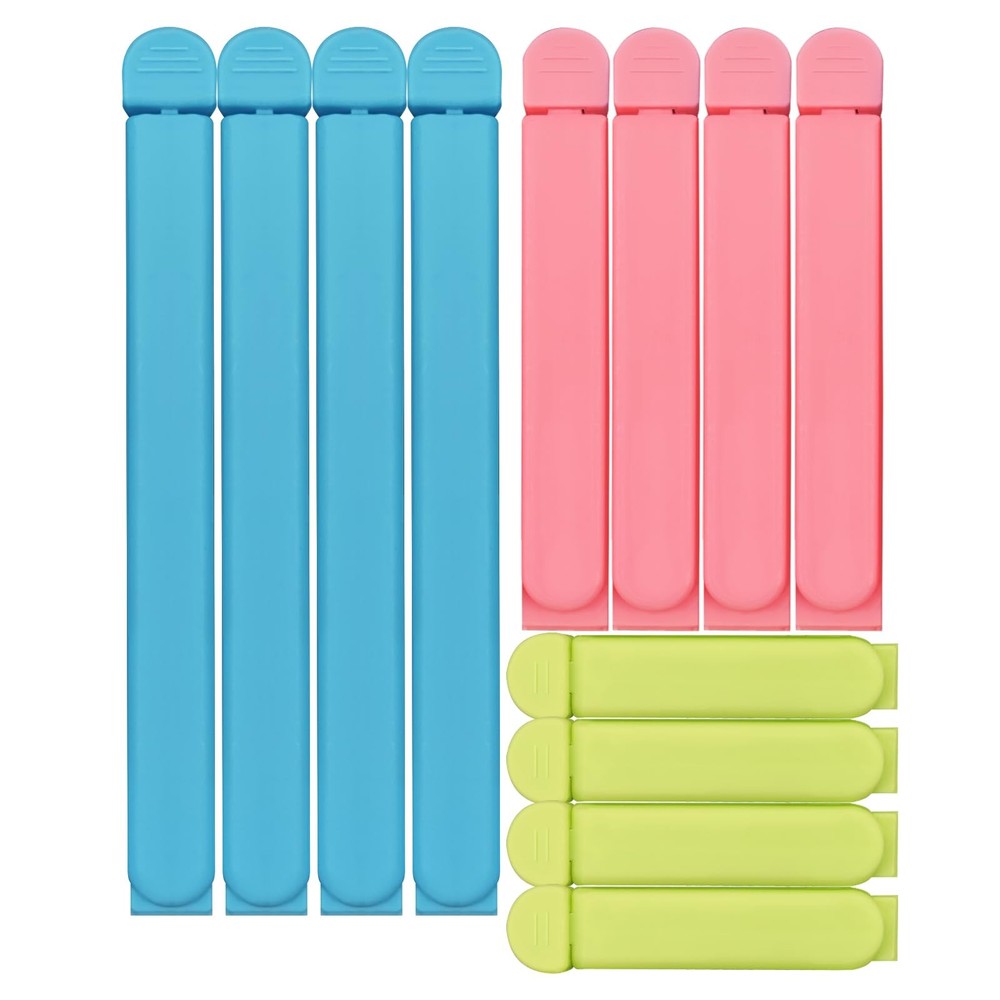 12 Pack Colored Bag Clips, Closures, Chip 3 Size, Multicolor