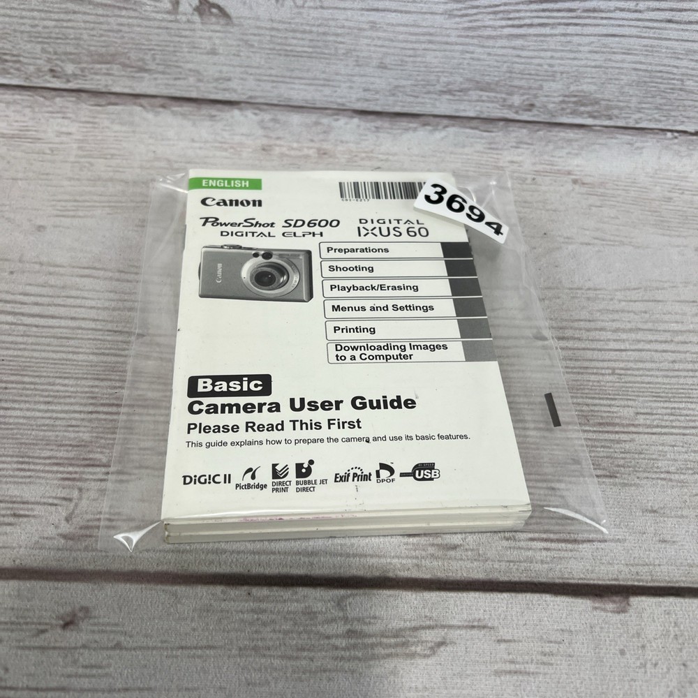 Canon Powershot SD600 Advanced & Basic User Guides EXC! Free Shipping!