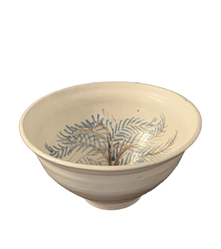 LS Pottery Footed Glazed &painted Tree Bowl 5”H x 8”W