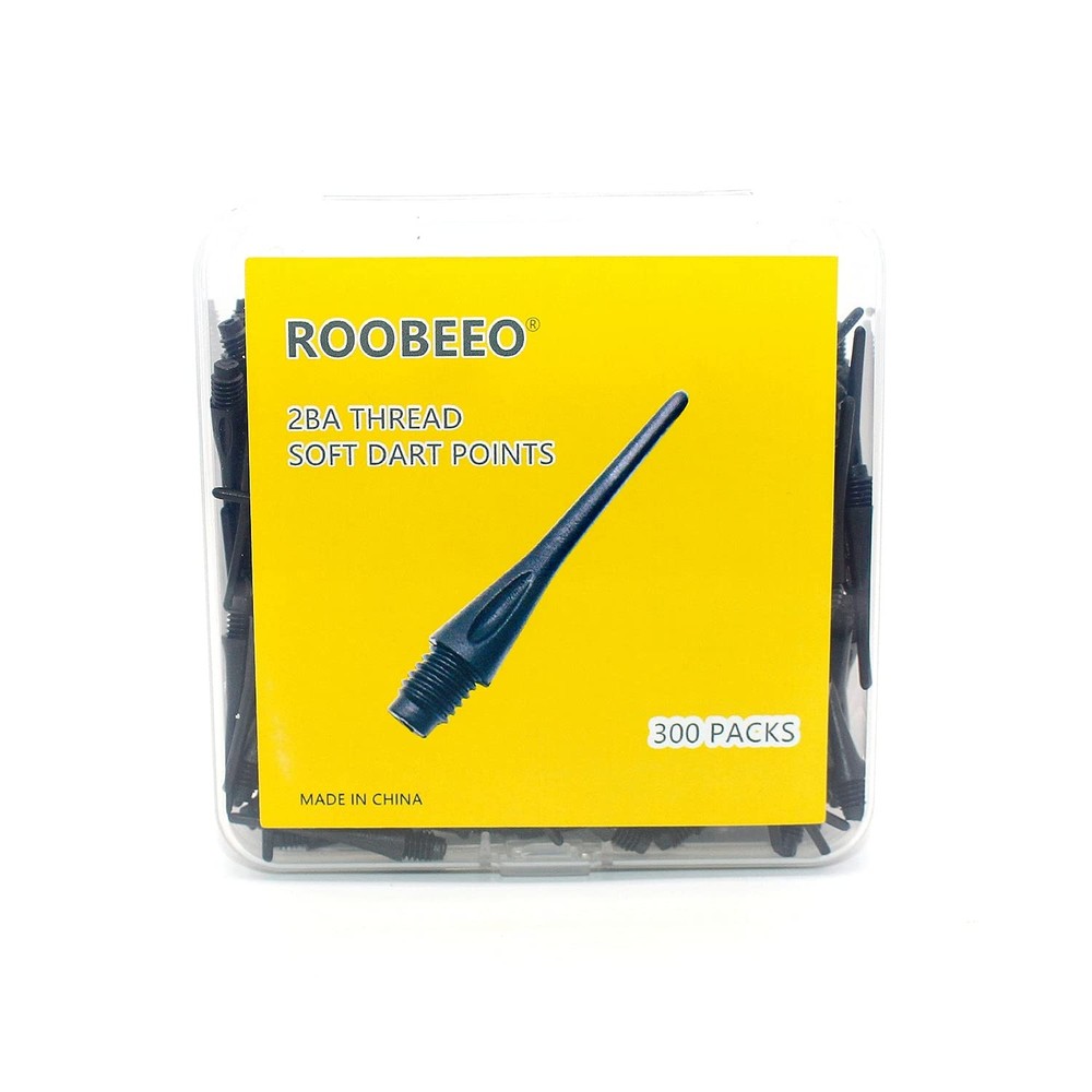 ROOBEEO 2BA Thread Plastic Tip Dart Points 300 Pack Soft Tips Black