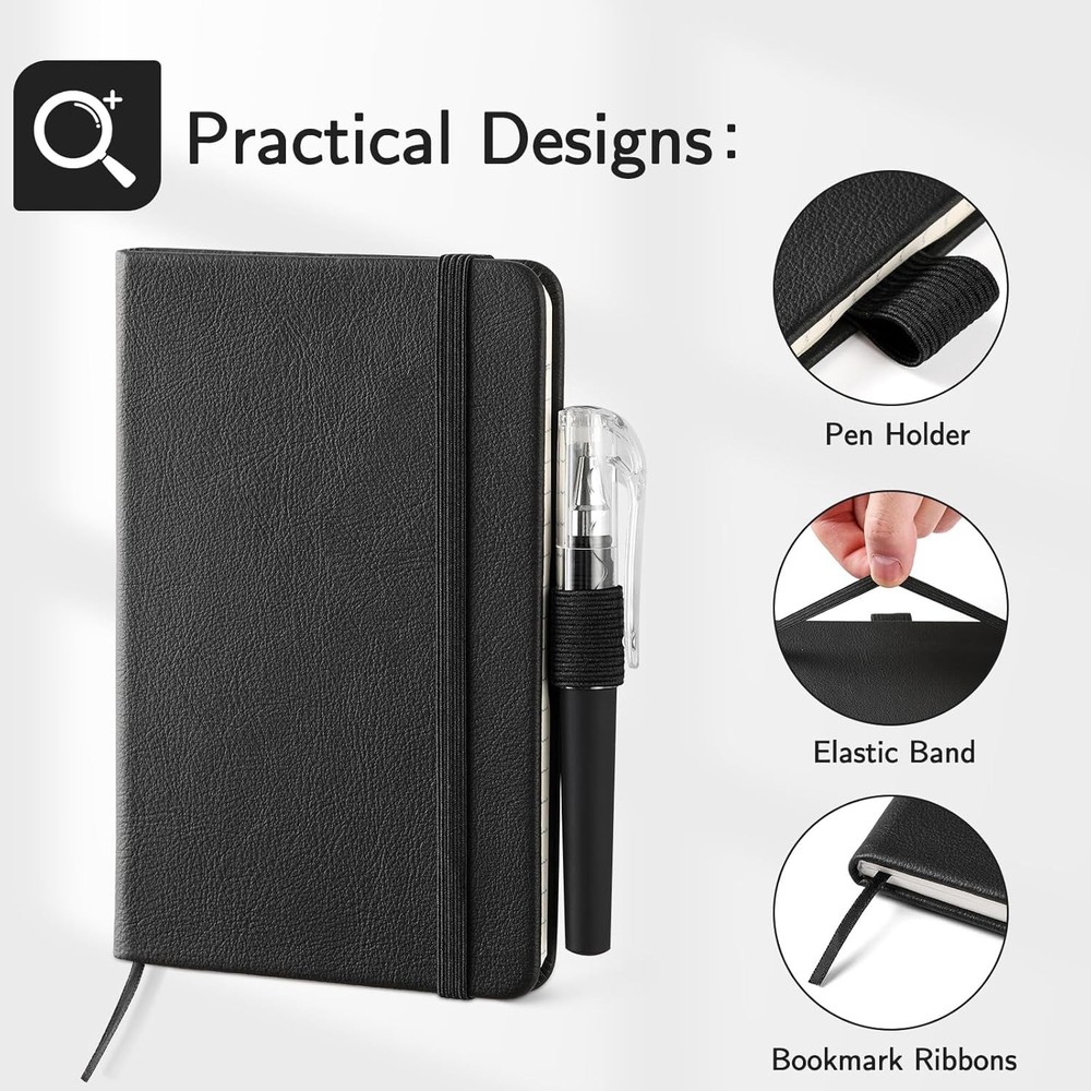 NETANY 4 Pack Small Notebook Pocket Notebook, A6 Mini Leather Hardcover Black