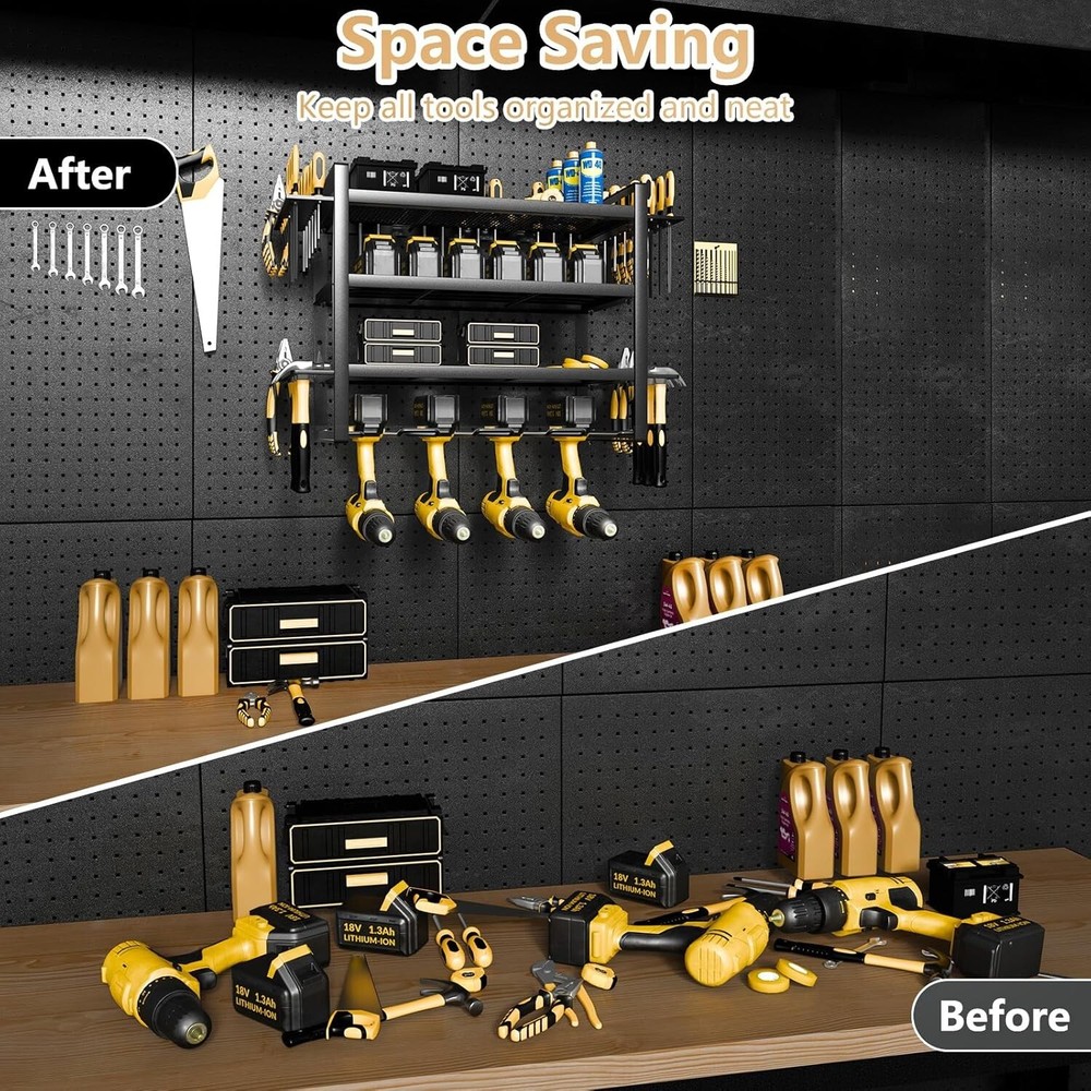 Wall Mount Power Tool Organizer Drill Hanger 4 Layer Tools Storage Shelf Garage