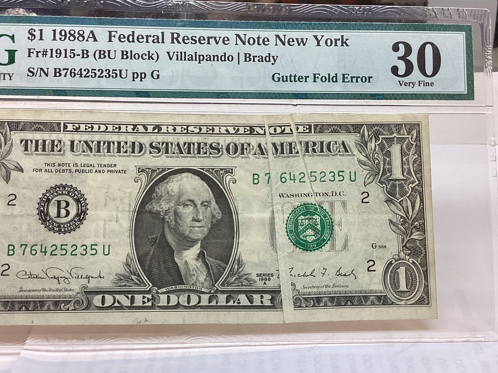 $1 1988A PMG 30 Gutter Fold Error Fr#1915-B