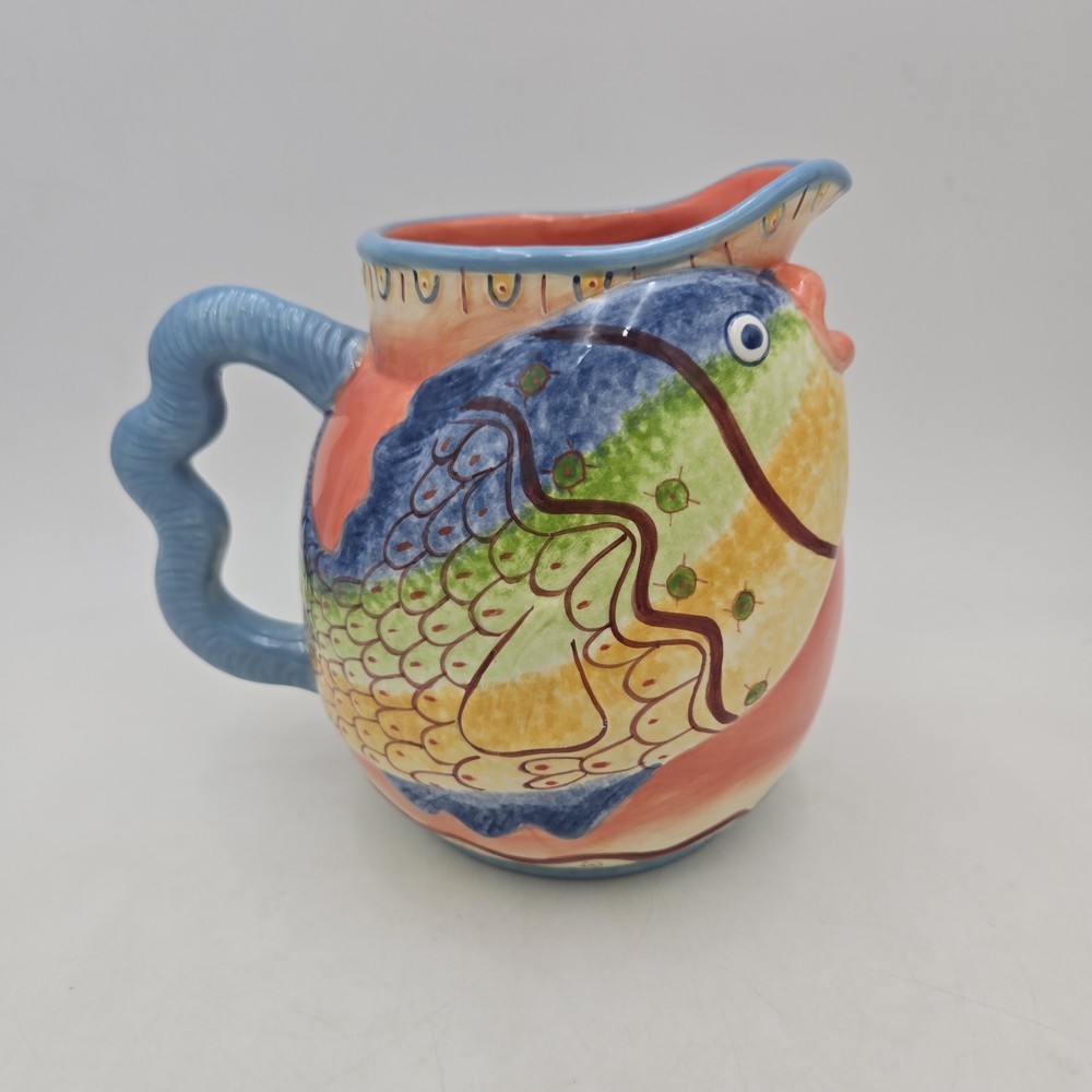 Multi Colored Fish Ceramic Pitcher by Bella Casa ( Ganz ) | Double Sided