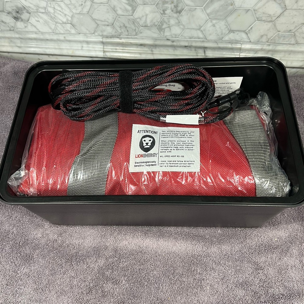 Lion Energy EMP Shielding Bag Kit - MIL-SPEC-461F - includes Bin & Solar Cable