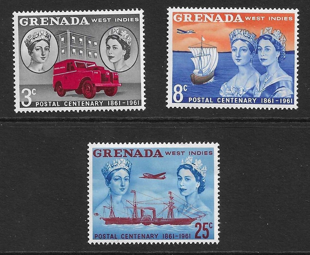 Grenada 1961 Stamp centenary SG208 - 210. MLH