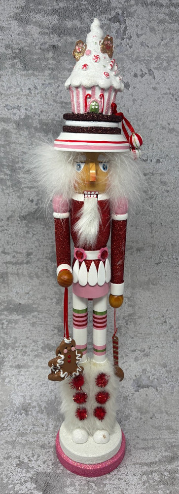 Adler Nutcracker Candy Gingerbread Cupcake Hat Pink Red Glitter Decor