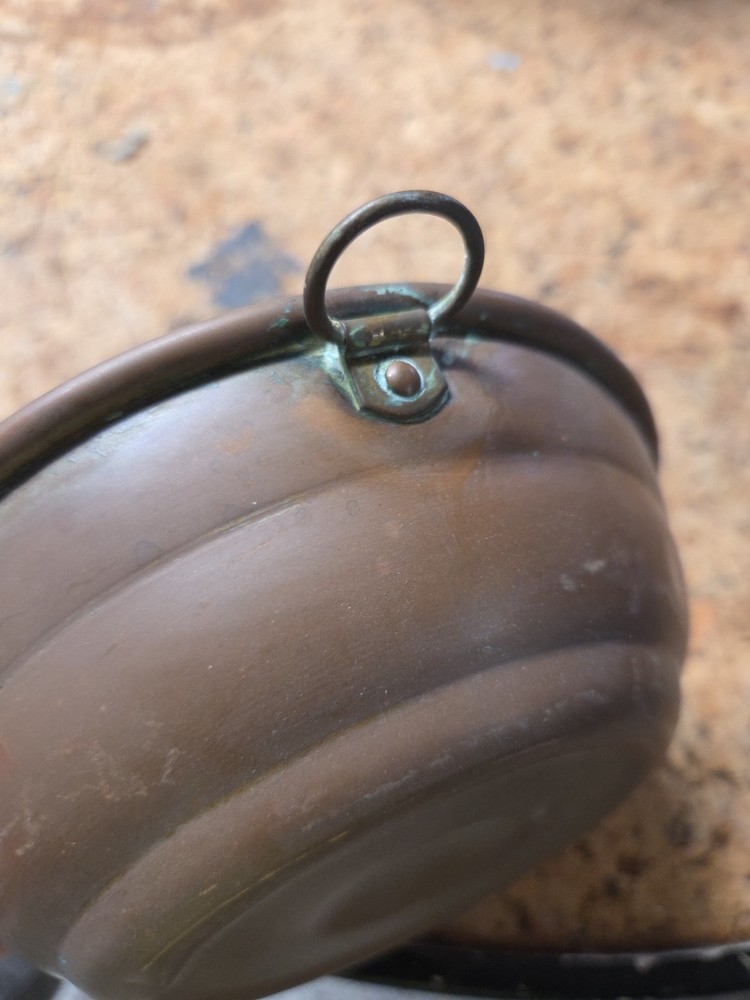 Vintage Copper Tin Lined Bowl Dish 6.5"x 2" Handle Ring