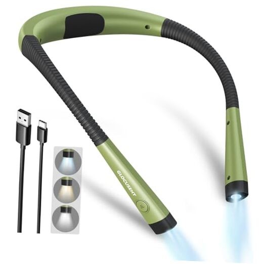 Glocusent Book Light, 3-Color & 6-Brightness Reading Light, Medium Green