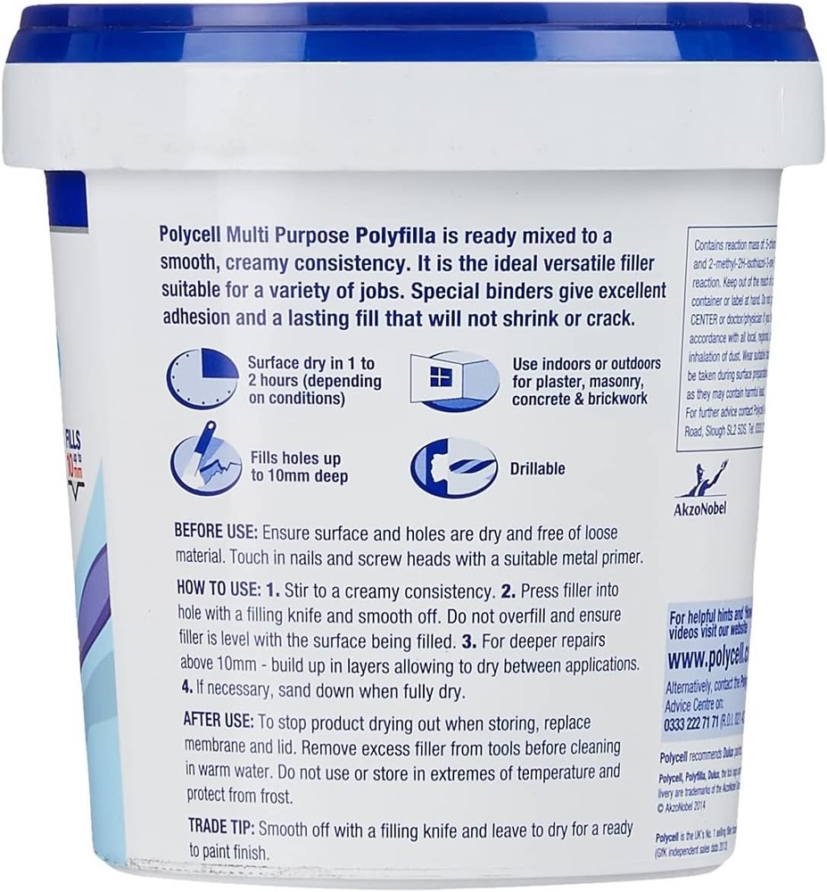 Polycell PLCMPPR1KGS Multi-Purpose Polyfilla Ready Mixed, 1 Kg , White