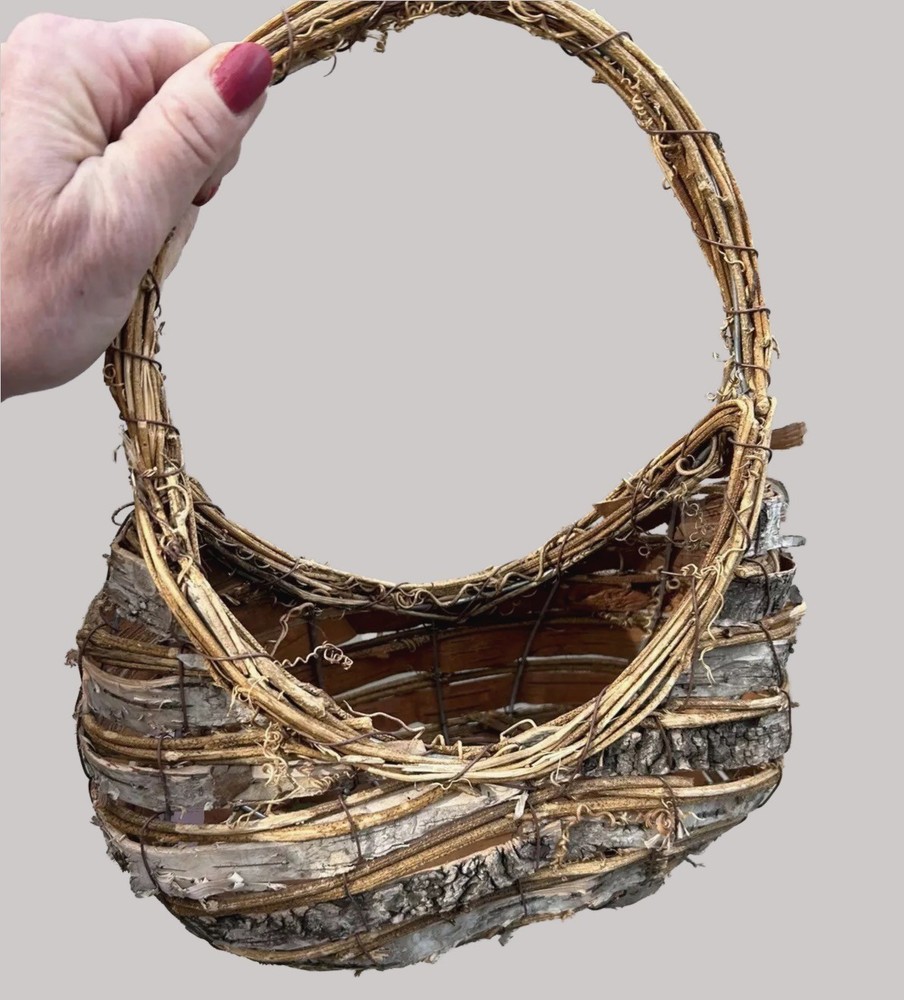 Grapevine Basket Purse Woven Large Brown Cube Shape With Handle Rustic