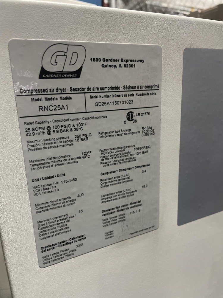 GARDNER DENVER RNC25A1 COMPRESSED AIR DRYER