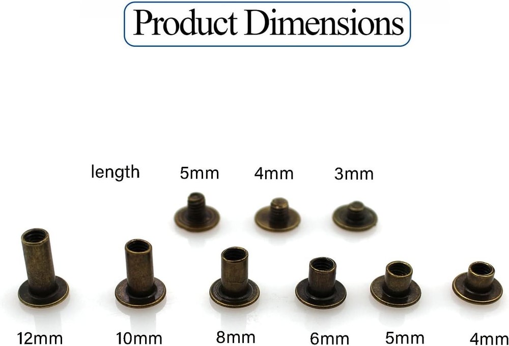 Durable Bronze Leather Rivets - 90 Sets with 6 Sizes for Creative Bookbinding