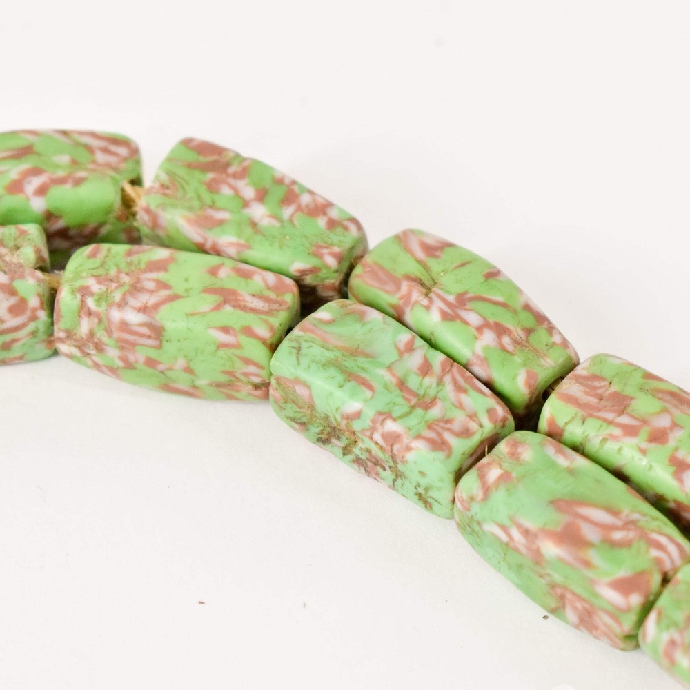 Floral Venetian Rectangular Green Trade Beads