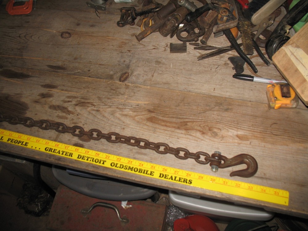 USED LIFTING TOWING LOGGING CHAIN 33" WITH HOOK & SHACKLE