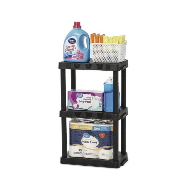3 Shelf Black Plastic Storage Unit Easy Assembly Durable Utility Organizer New