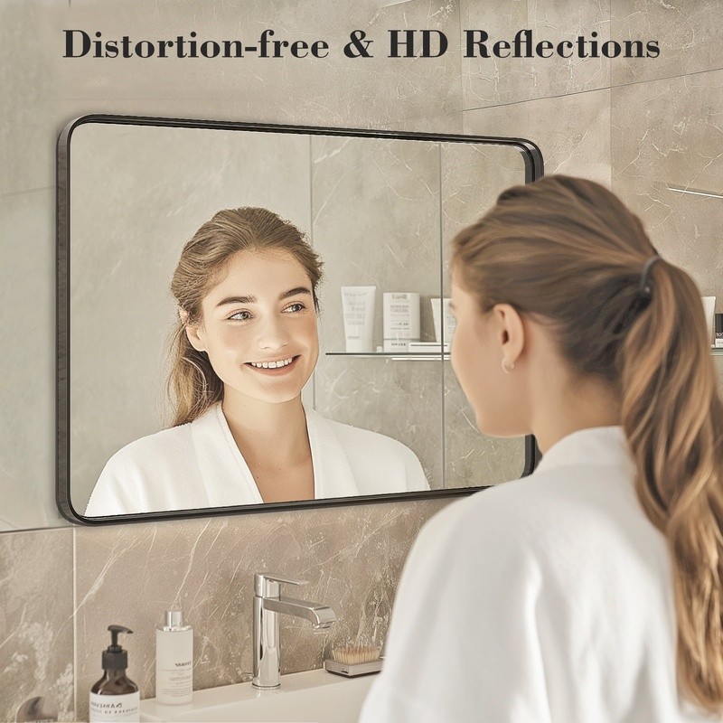 Metal Bathroom Mirror Waterproof Rectangular Easy Mounting Stylish Decor Piece