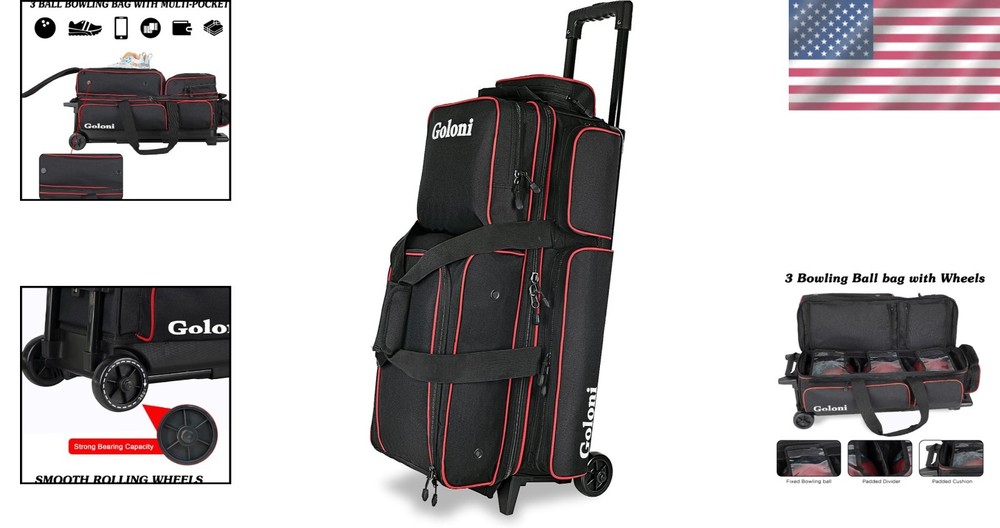 3 Ball Bowling Bag with Retractable Handle