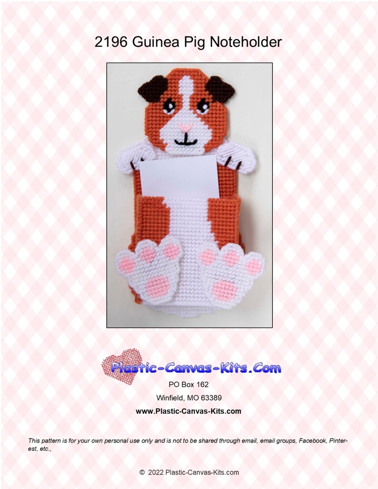 Guinea Pig Magnetic Note Holder- Plastic Canvas Pattern or Kit