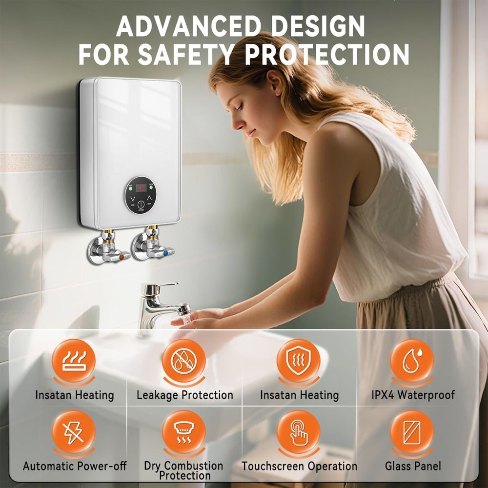 Calentador De Agua Sin Tanque LCD Electrico 4500W 110V US Para Cocina Ducha Casa