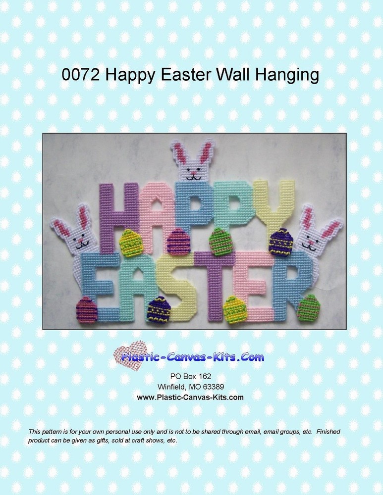 Happy Easter Wall Hanging-Bunny and Eggs-Plastic Canvas Pattern or Kit