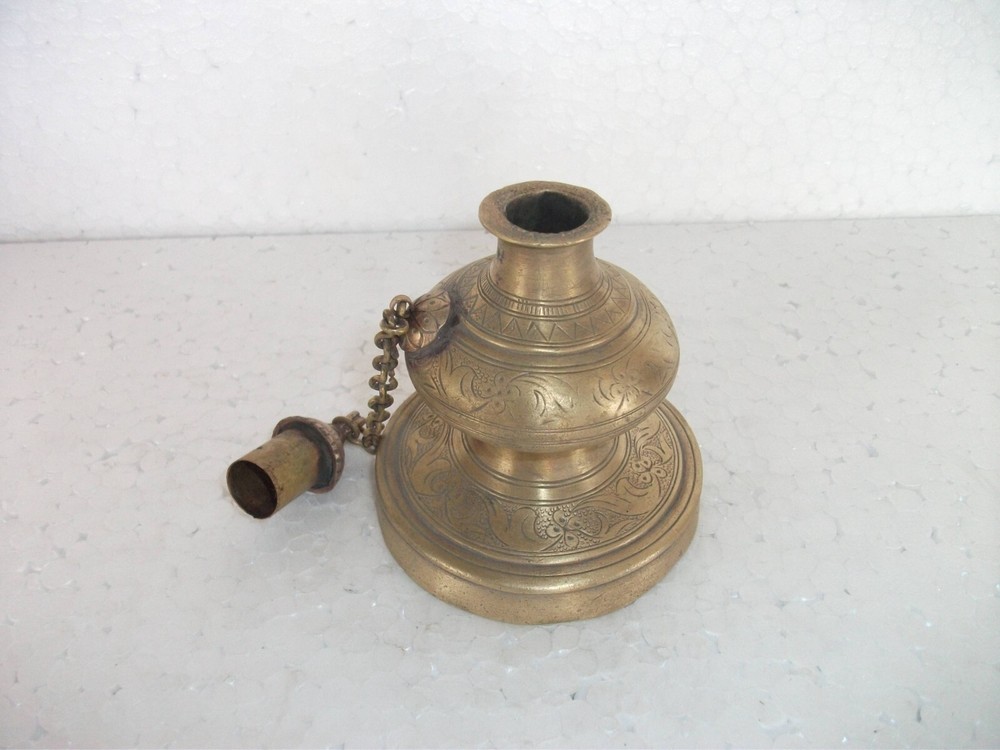 Vintage Unique Shape Engraved Solid Brass Handcrafted Inkpot/Well