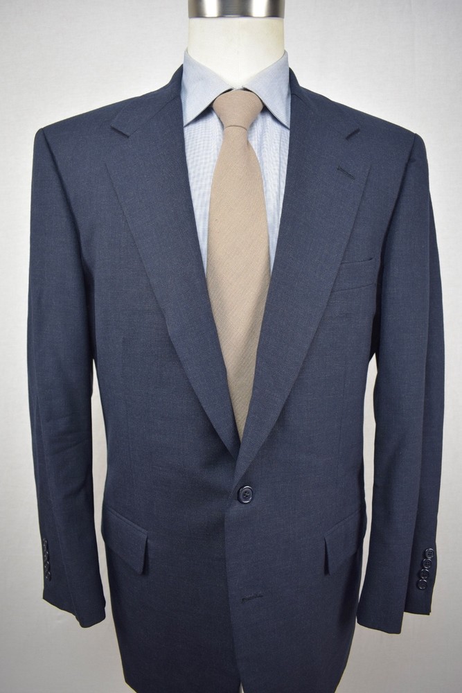1976-1994 Southwick Solid Blue Wool Two Button Two Piece Suit Size: 44R