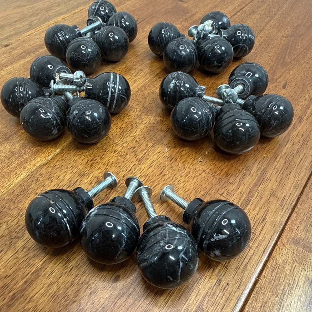 Vintage Black Marble MCM Drawer Pulls Knobs ~ Lot Of 24