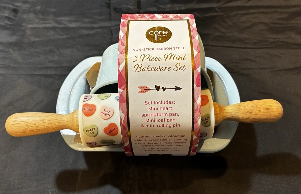 Core Mini Bakeware 3 Piece Set~Loaf Pan Heart Shape~Springform Pan~Rolling Pin