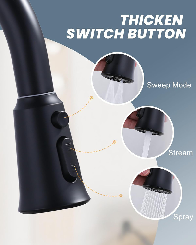 WOWOW Kitchen Faucet Head Replacement, 3 Function Pull down Faucet Sprayer Head