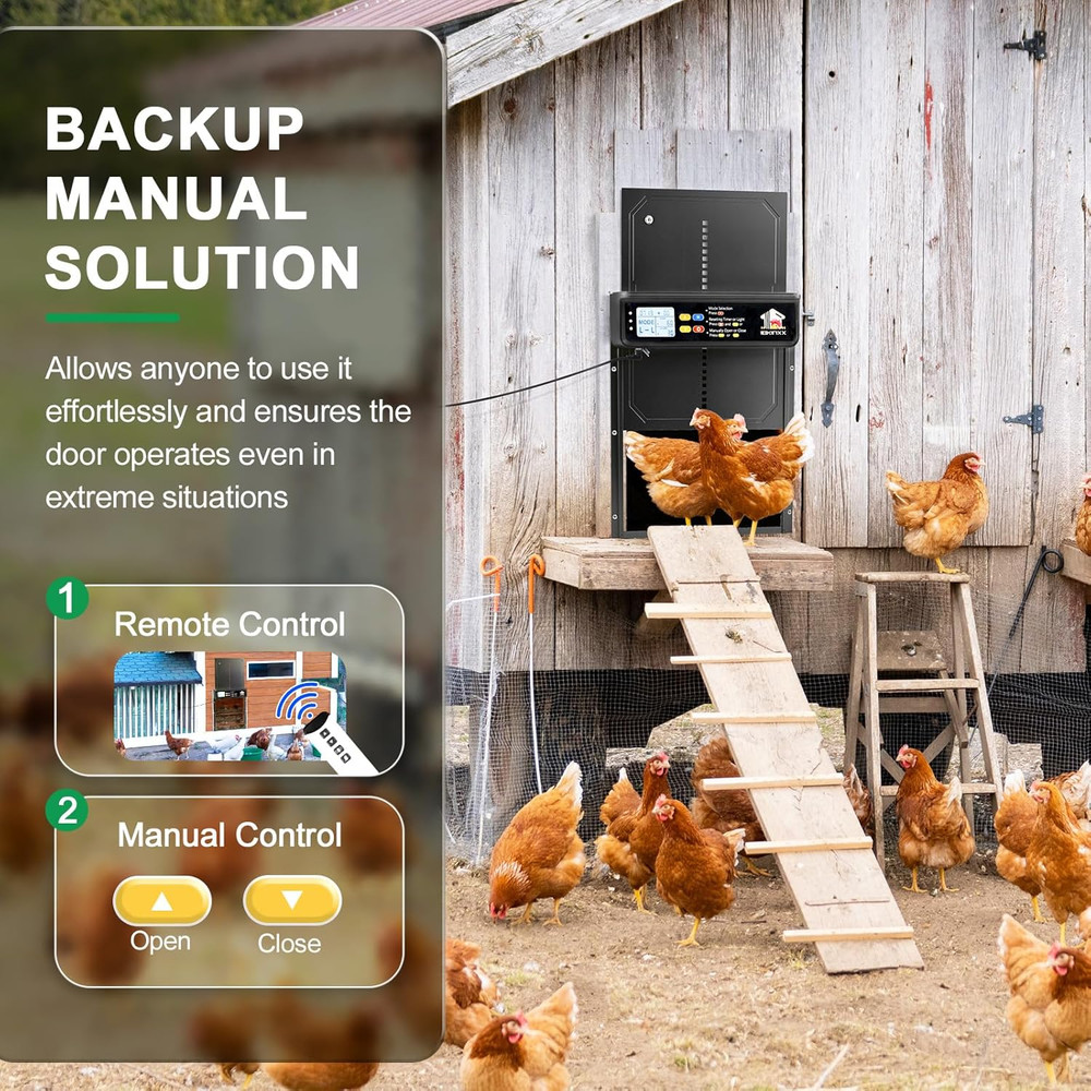 Automatic Chicken Coop Door Solar Powered with Remote Control Manual Mode, Timer