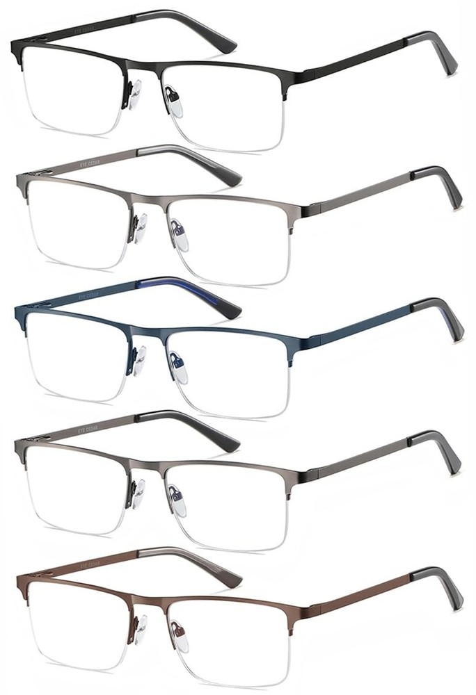 EYECEDAR 5 Pack Quality Reading Glasses Men Metal Half Frame Spring Hinges Bl...