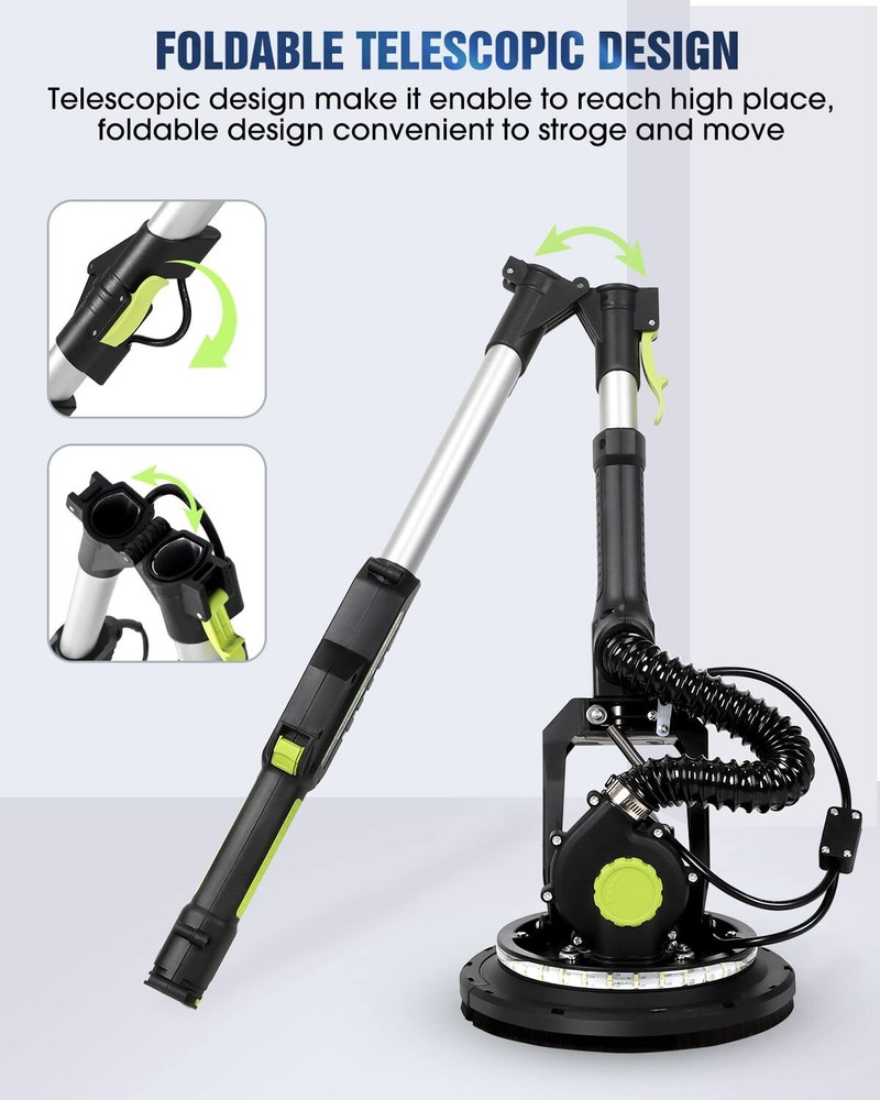 7.2A Electric Drywall Sander with LED Light Extendable Handle & Vacuum