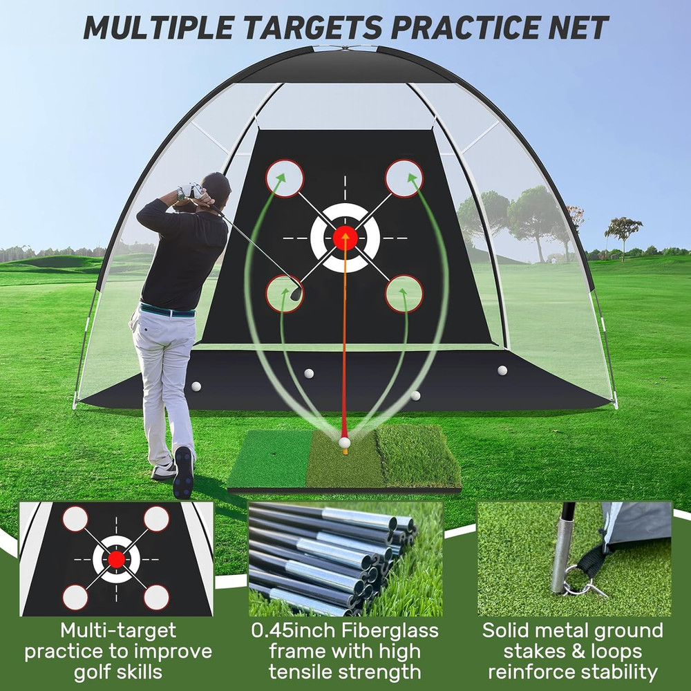 Golf Net with Practice Mat,Golf Hitting Aid Nets 10X7Ft for Backyard Driving Chi