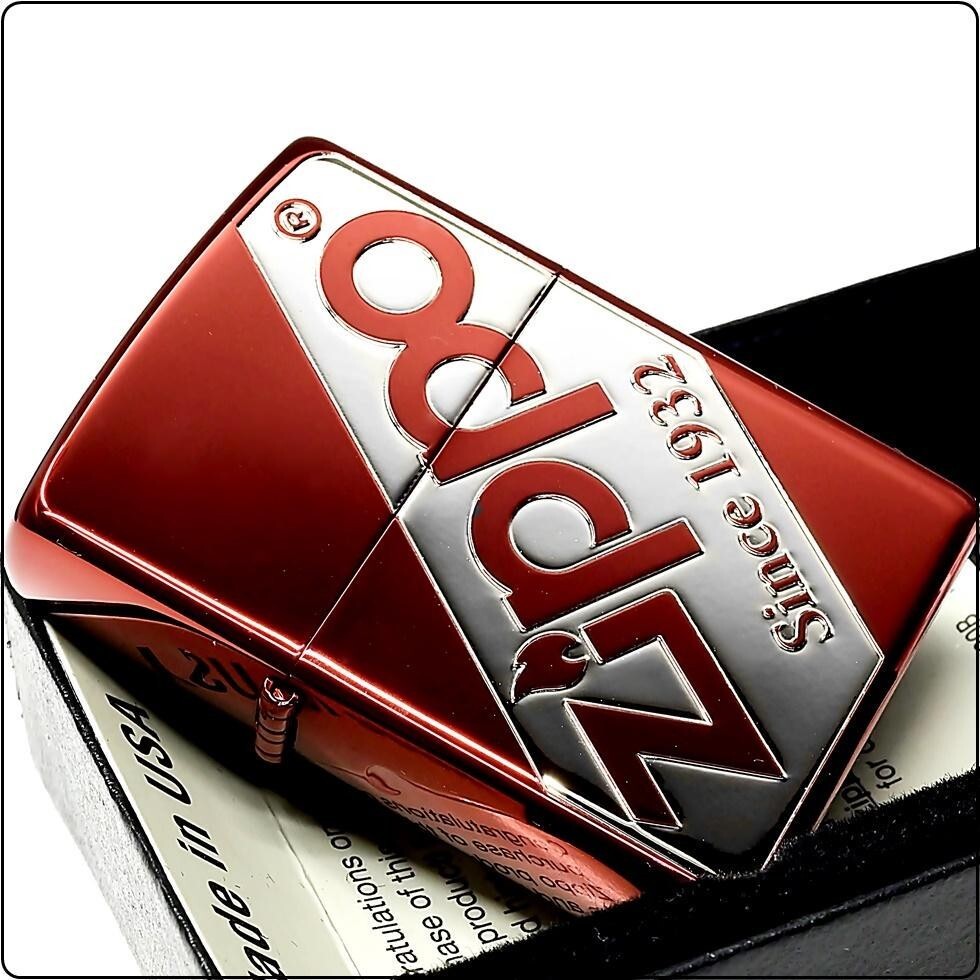 Zippo Diagonal Big Logo 1932 Red Silver Single Sided Etching Regular Japan