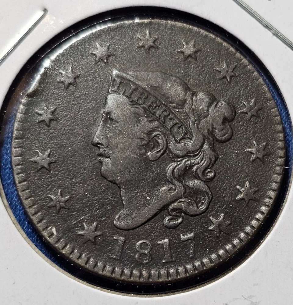 1817 large cent 13 stars. Nice Details